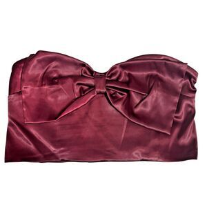 Altar’d State Burgundy Satin Strapless Bow Crop Top Size L Coquette Holiday Glam